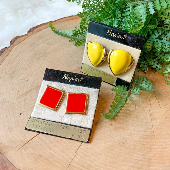 Vintage Napier Gold Chunky Red Yellow Lot Earring - Picture 3 of 3